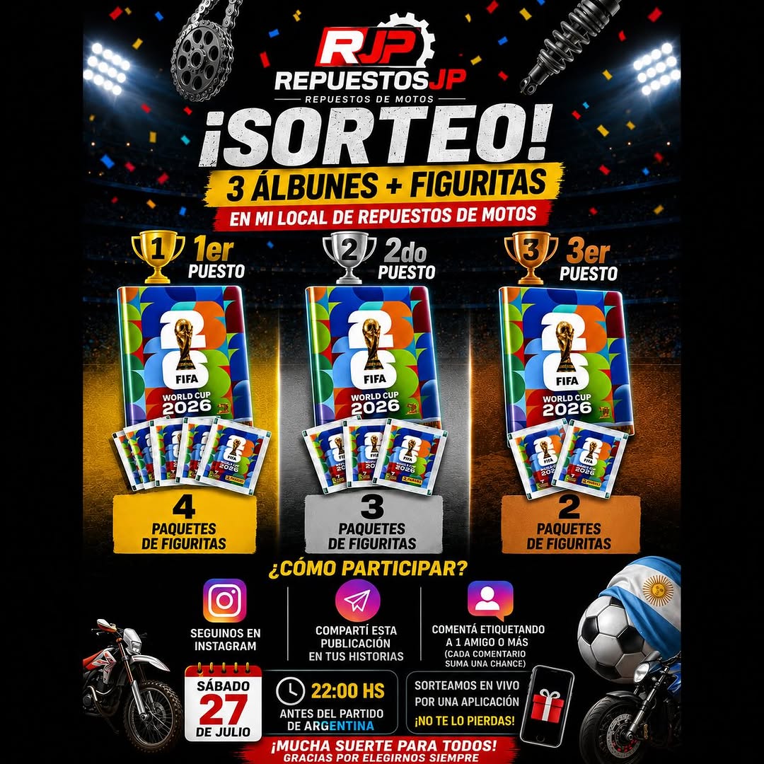 Imagen de 🏍️ ¡ATENCIÓN FANÁTICOS DEL FÚTBOL! ⚽

Repuestos J