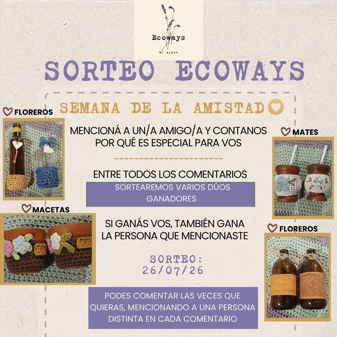 Imagen de SORTEO ECOWAYS - SEMANA DE LA AMISTAD 🤍

💛 Mencioná a