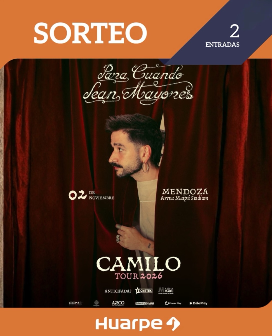 Imagen de 🎤 ¡SORTEAMOS 2 ENTRADAS PARA VER A CAMILO!

Esas cancion