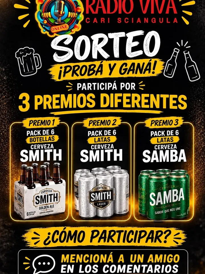Imagen de 🍻🎉 ¡SORTEO RADIO VIVA ONLINE! 🎉🍻
¿Querés gana
