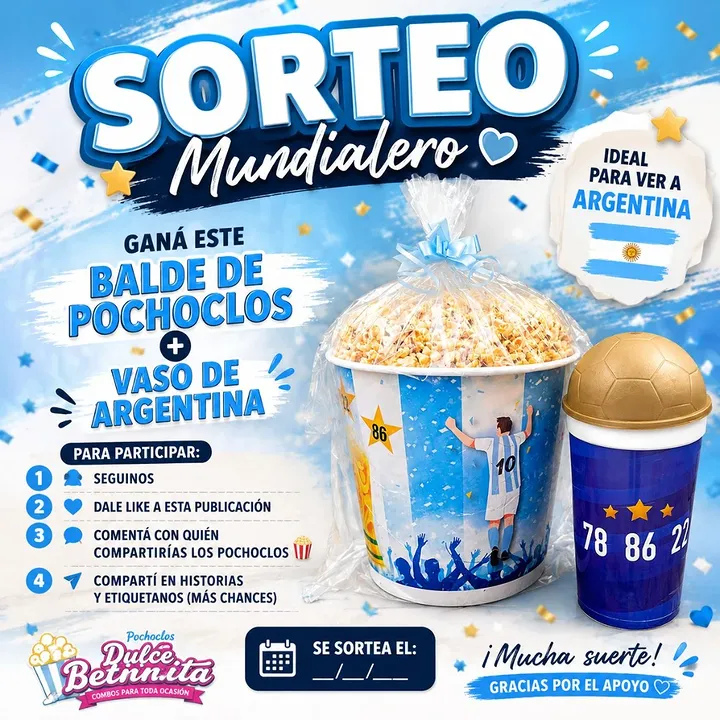 Imagen de 🎉 SORTEO MUNDIALERO 🇦🇷🍿

Nos unimos para regalar