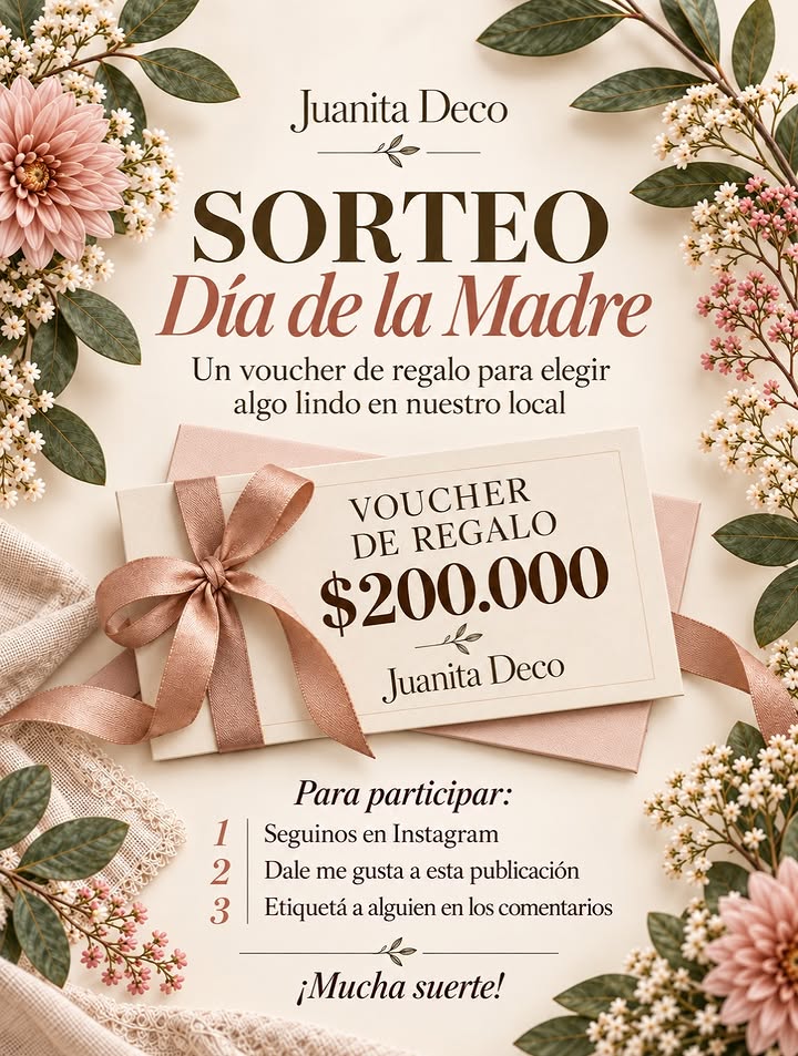 Imagen de 🌸 ¡SORTEO POR EL DÍA DE LA MADRE! 🌸

En Juanita Deco