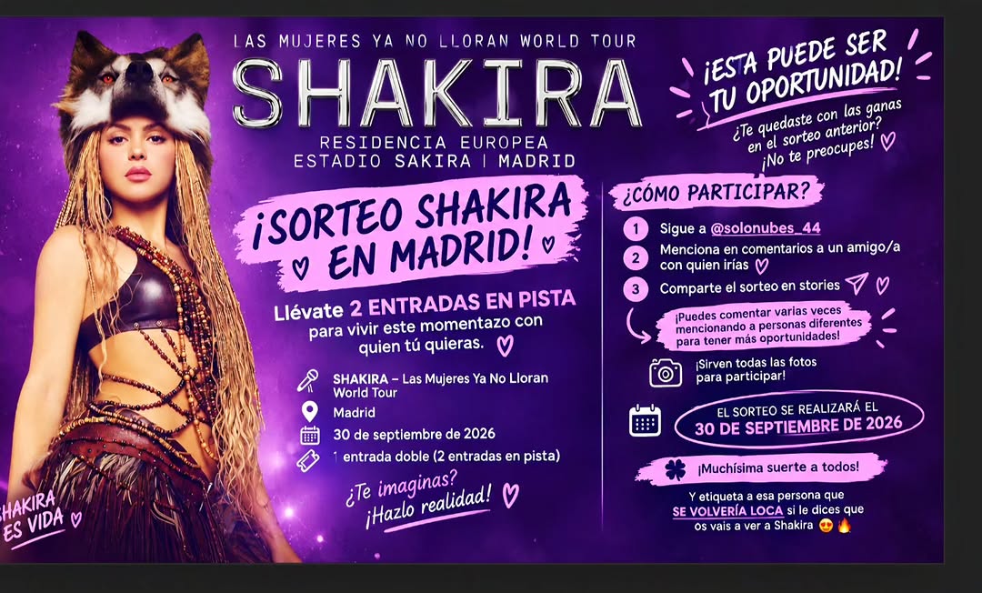 Imagen de ✨ ¡SORTEO SHAKIRA EN MADRID! ✨

¿Te quedaste con las g