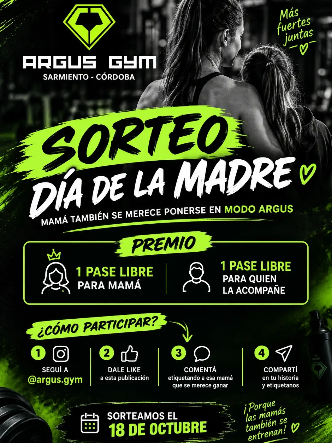 Imagen de 💚🏋️‍♀️ ¡SORTEO DÍA DE LA MADRE EN ARGUS GYM!