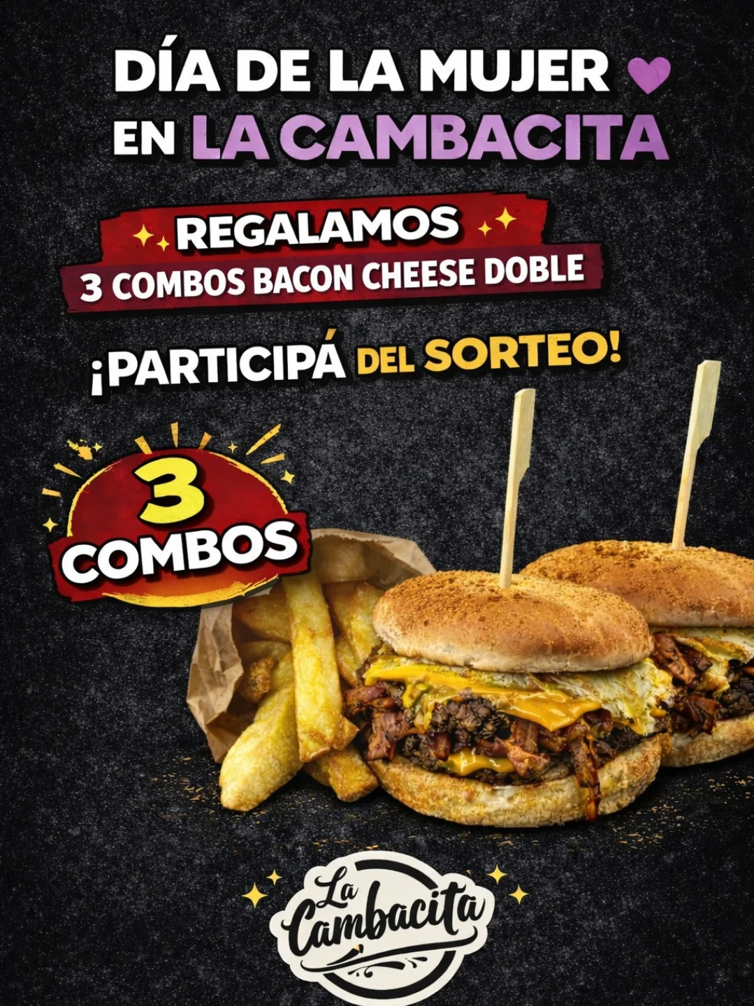 Imagen de 🍔💜 DÍA DE LA MUJER EN LA CAMBACITA 💜🍔
Para cele