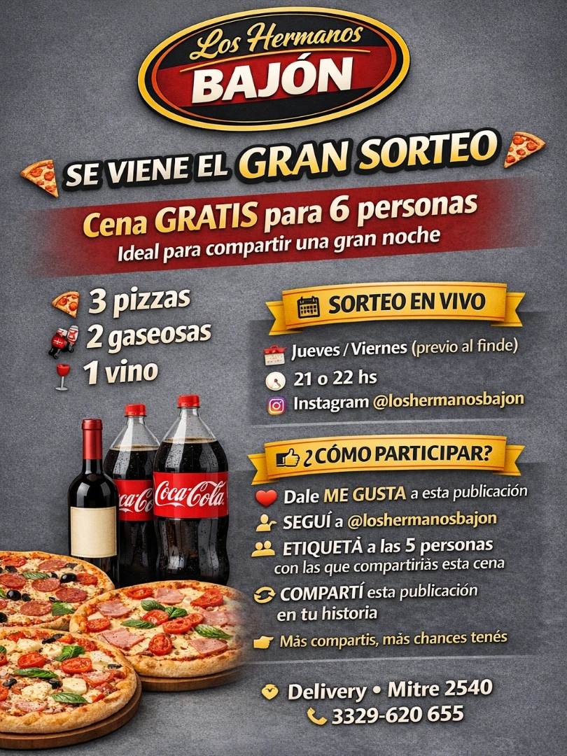 Imagen de Gran sorteo de Los Hermanos Bajon 
Etiqueta a 5 personas 