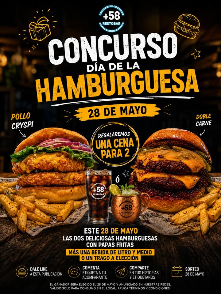 Imagen de 📢🍔 ¡CONCURSO DÍA DE LA HAMBURGUESA! 🍔📢

¿Te i