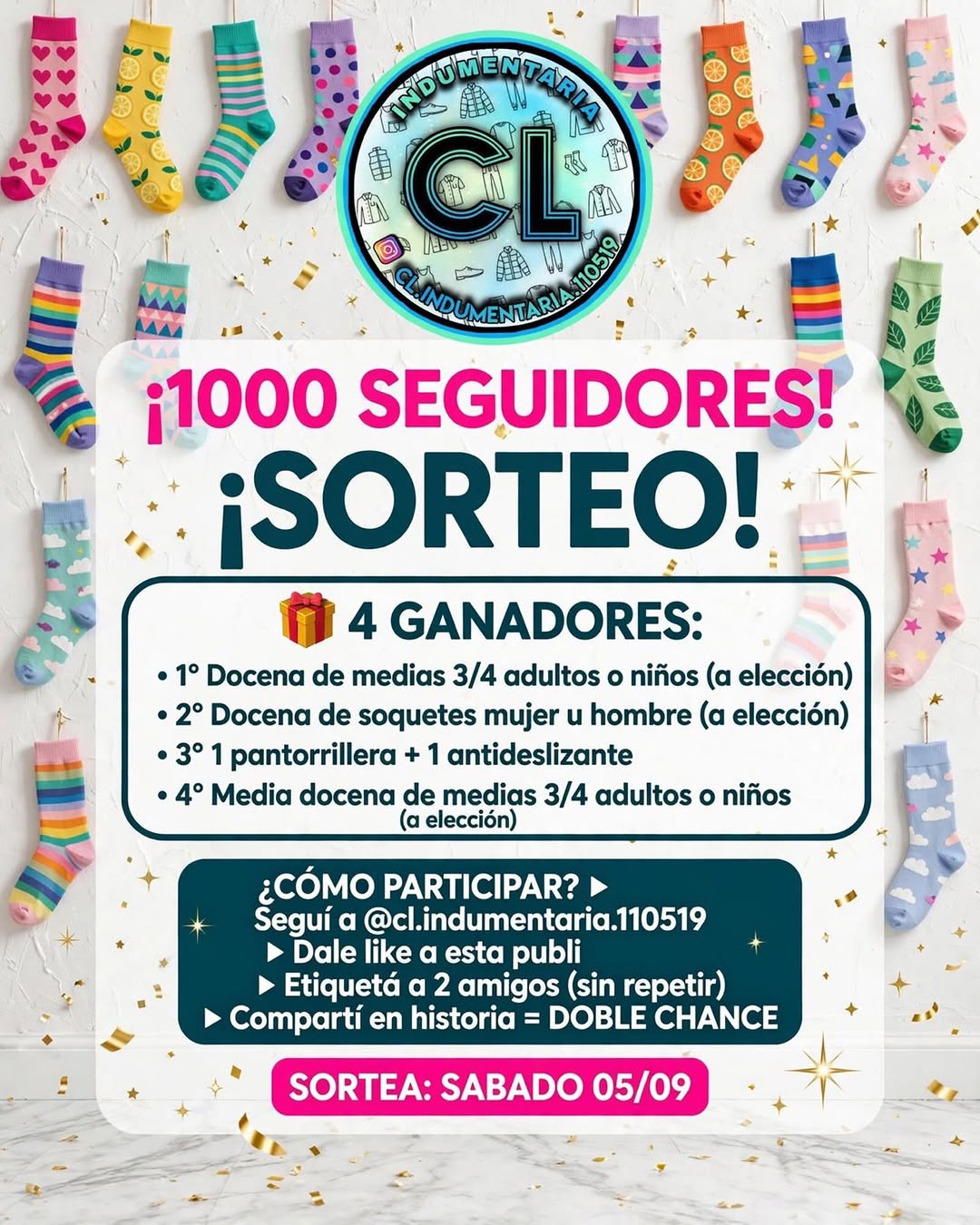 Imagen de 🎉🧦 ¡¡¡LLEGAMOS A LOS 1000 SEGUIDORES!!! 🧦🎉
¡