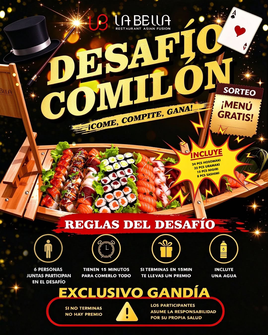 Imagen de 🔥¡EL DESAFÍO COMILÓN SUBE DE NIVEL!🍣

📋 *REGLAS 