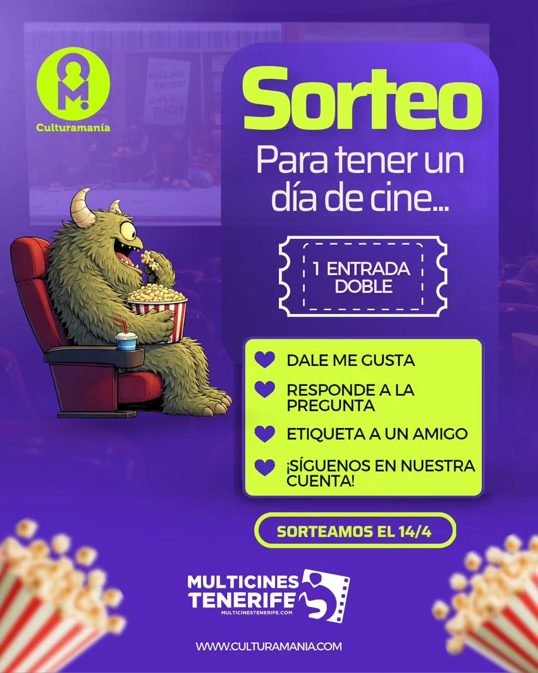 Imagen de #SORTEO | 🎟️🎥 ¡Atención cinéfilos! 🎬
¡Tenemos
