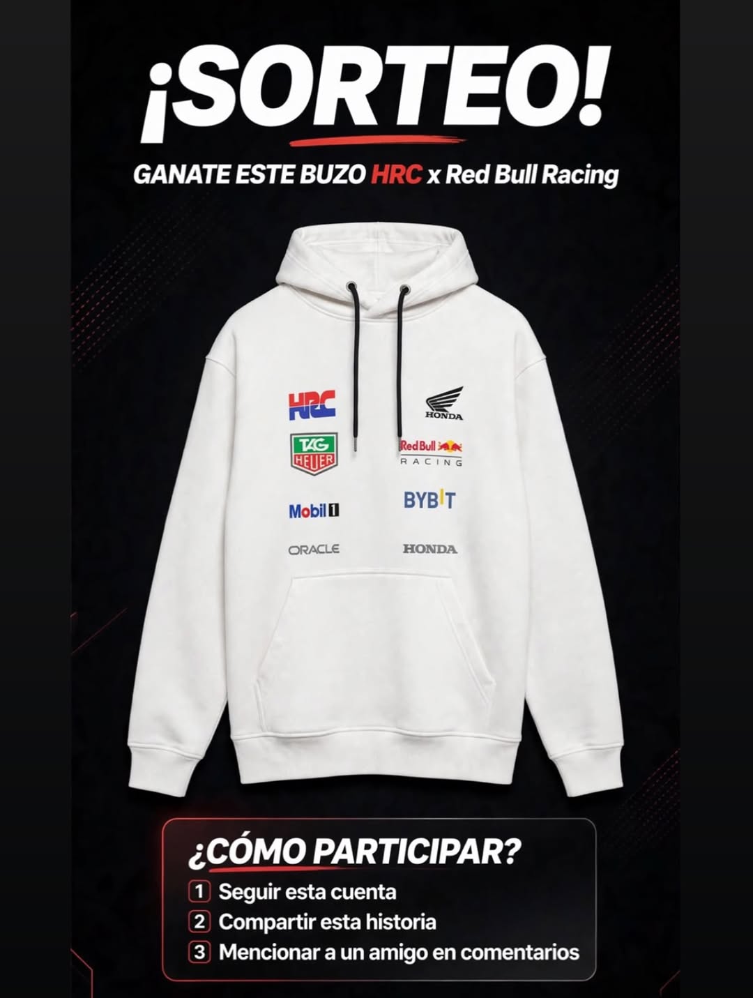 Imagen de > 🔥 ¡SORTEO BUZO HRC x Red Bull Racing! 🔥
>
> ¿Quer�