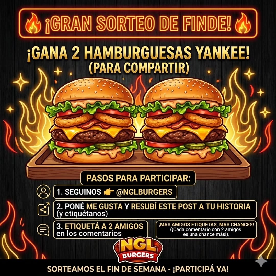 Imagen de ¡MEGA SORTEO DE FINDE EN NGL BURGERS!** 🔥
¿Querés prob