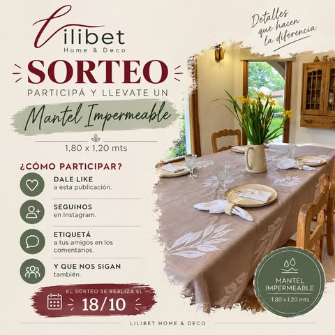 Imagen de 🎁 SORTEO LILIBET 🎁

¿Querés renovar tu mesa y darle 
