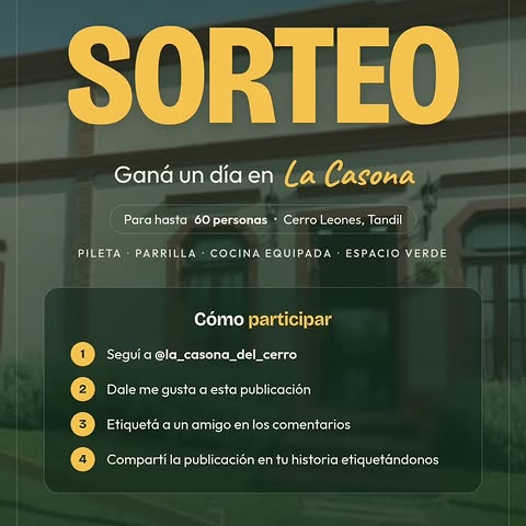 Imagen de 🎉 ¡SORTEAMOS UN DÍA EN LA CASONA DEL CERRO!🏡

¿Te i