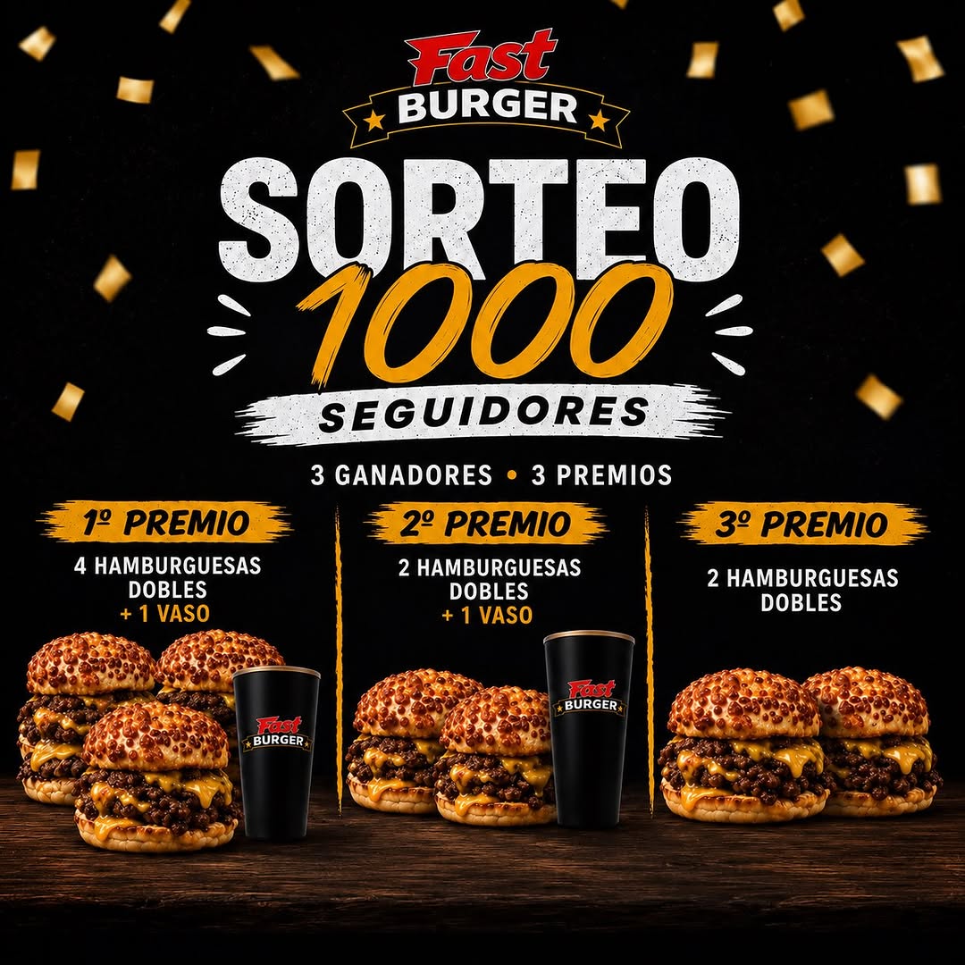Imagen de 🎉 ¡SORTEO POR LOS 1000 SEGUIDORES! 🍔🔥

¡Queremos 