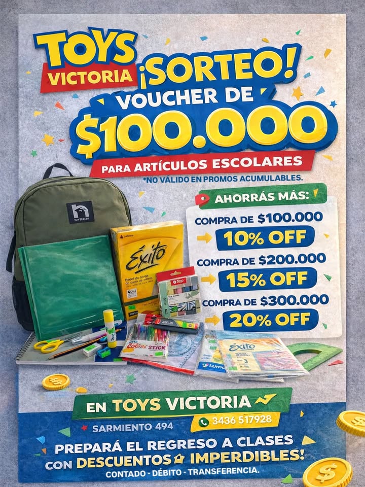 Imagen de 🎒✨ SORTEO REGRESO A CLASES – TOYS VICTORIA ✨🎒

�