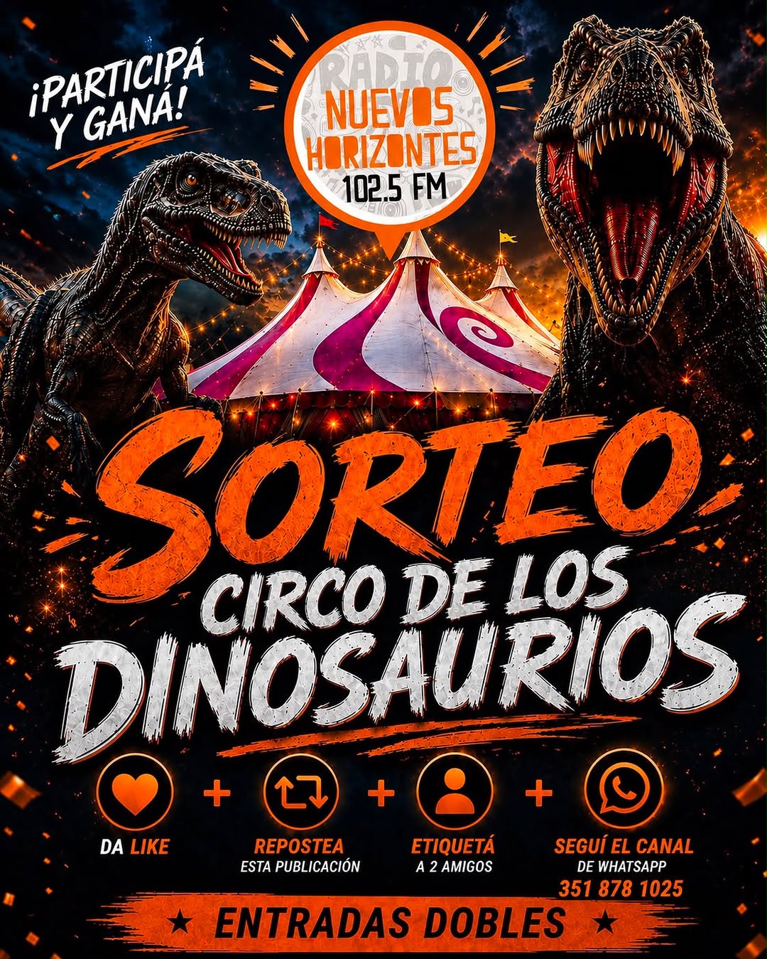 Imagen de SORTEO PARA HOY SÁBADO (solo x Instagram) 

🎪🦖 ¡SORT