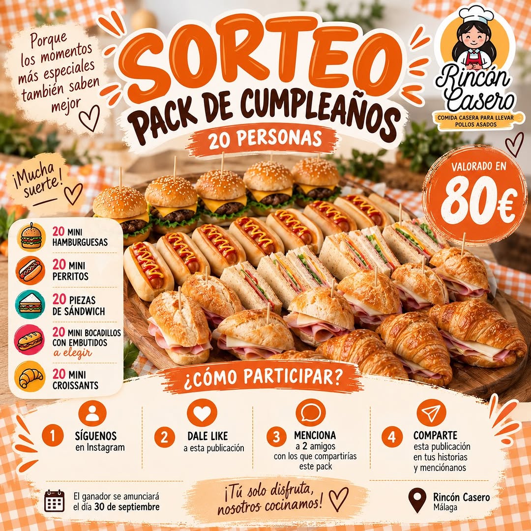 Imagen de 🎉🧡 ¡SORTEO PACK DE CUMPLEAÑOS EN RINCÓN CASERO! �