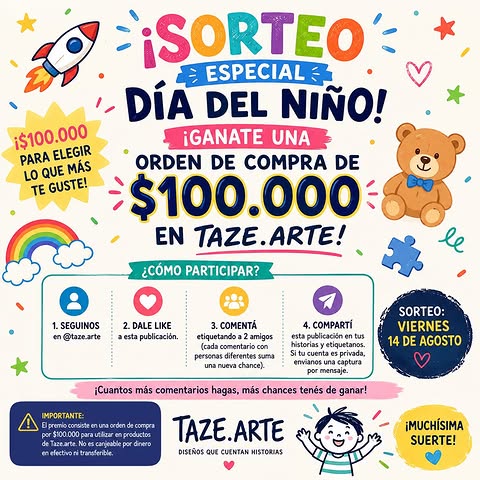 Imagen de 🎉🧸 ¡SORTEO DÍA DEL NIÑO EN TAZE.ARTE! 🧸🎉

¡Q
