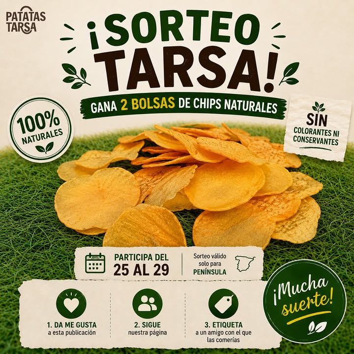 Imagen de 🎉 ¡SORTEO TARSA! 🎉

¿Te apetece un picoteo natural y