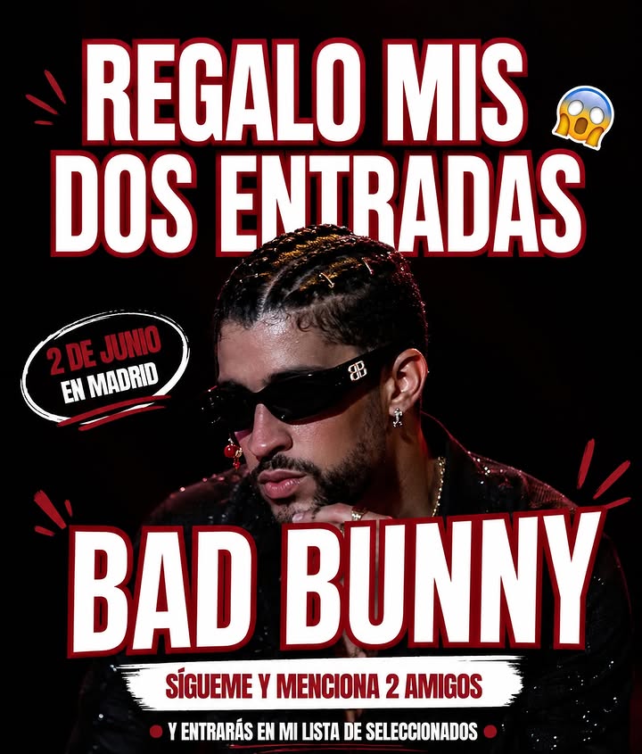 Imagen de 🎟️🔥 SORTEO BAD BUNNY – MADRID 🔥🎟️

¿Te im