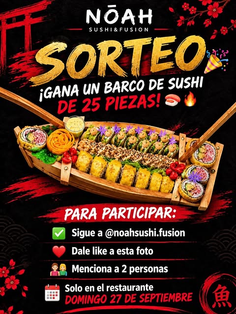 Imagen de 🎉🍣 ¡SORTEO EN NŌAH SUSHI&FUSION! 🍣🎉

¿Te imag