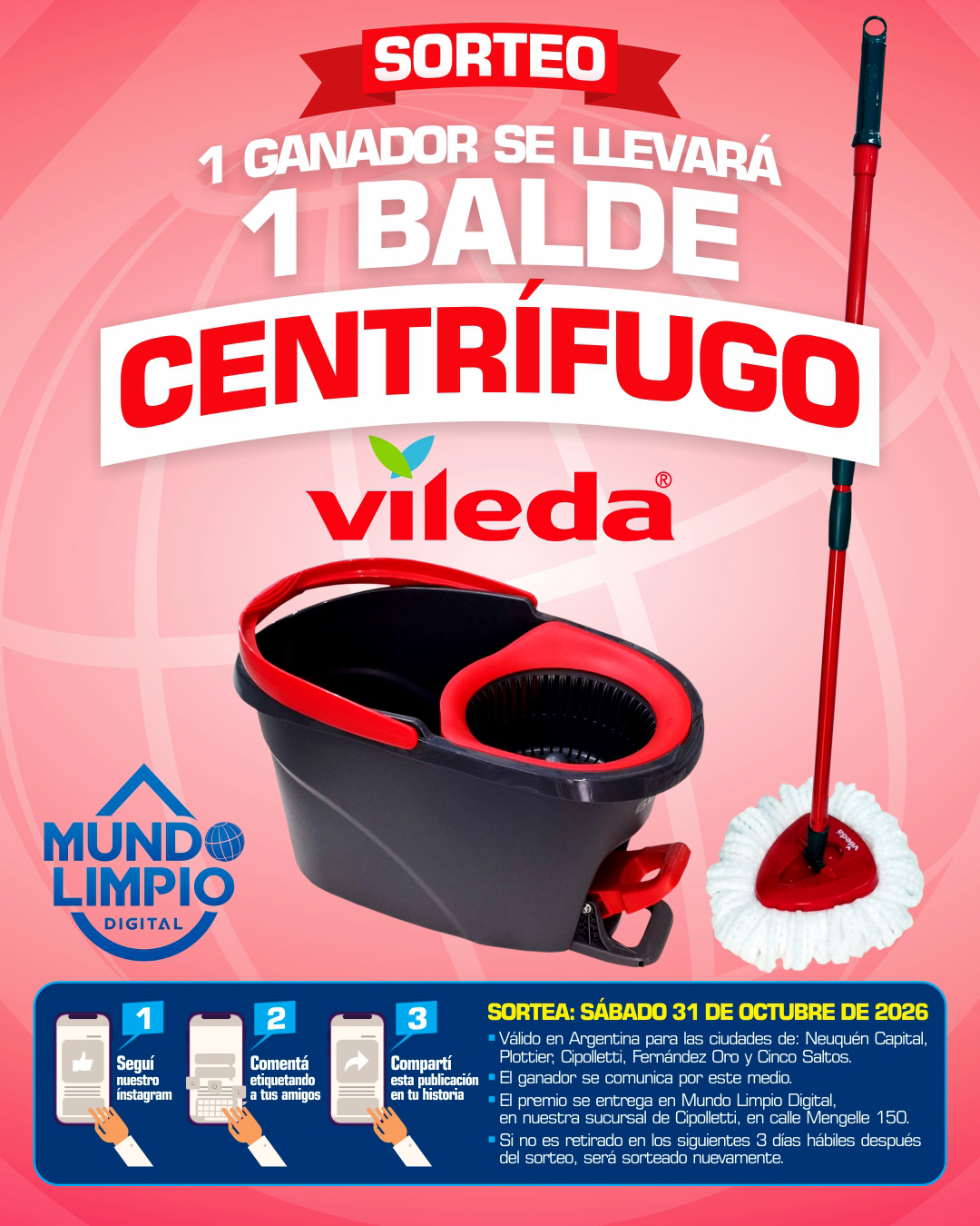 Imagen de ¡SORTEO!
1 GANADOR SE LLEVARÁ 1  BALDE CENTRÍFUGO VILEDA.