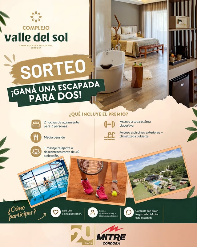 Imagen de 🌞 ¡GANÁ UNA ESCAPADA PARA DOS EN COMPLEJO VALLE DEL SOL