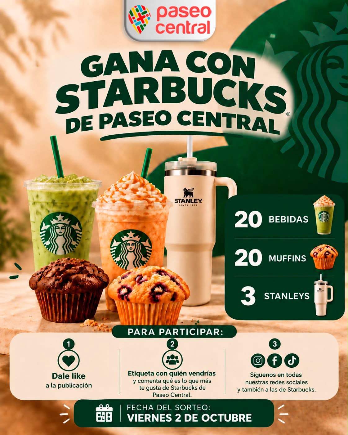 Imagen de 🎉☕ ¡GANA CON STARBUCKS EN PASEO CENTRAL! 💚✨

¡Te