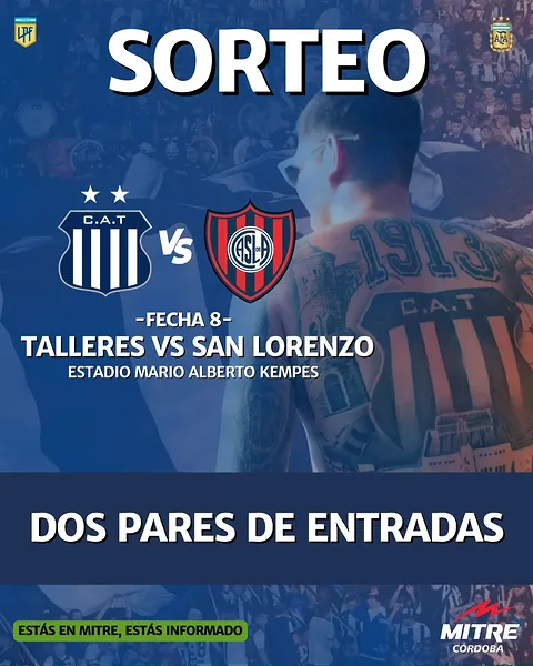 Imagen de 🎟️ ¡Sorteamos entradas para ver a Talleres vs. San Lor