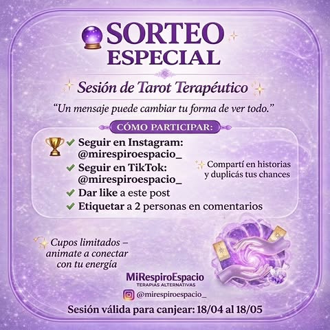 Imagen de ​✨ SORTEO ESPECIAL: SESIÓN DE TAROT TERAPÉUTICO ✨
�