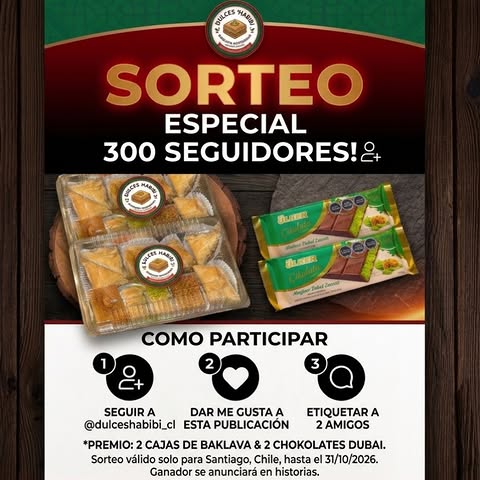 Imagen de ✨ ¡SORTEO ESPECIAL 300 SEGUIDORES EN DULCES HABIBI! 🎉�