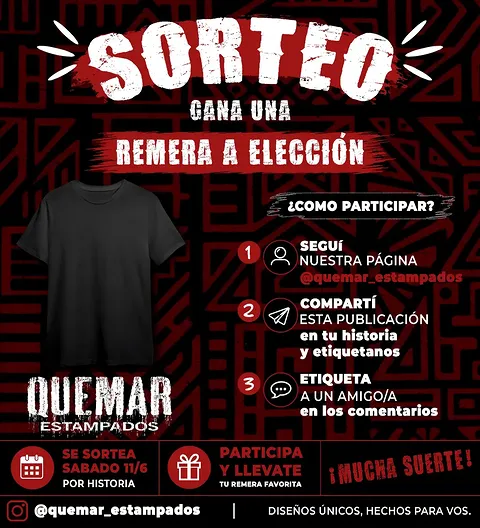 Imagen de SORTEO!!! 🎁🔥

Querés ganarte una remera personalizada