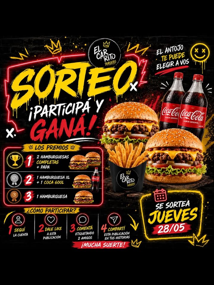 Imagen de 🍔🔥 SORTEO IMPERDIBLE – CARRITO DE TOMI 🔥🍔

�