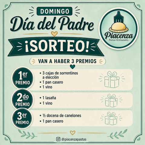 Imagen de 🎉👨‍🍳 ¡SORTEO DÍA DEL PADRE EN PIACENZA PASTAS! 