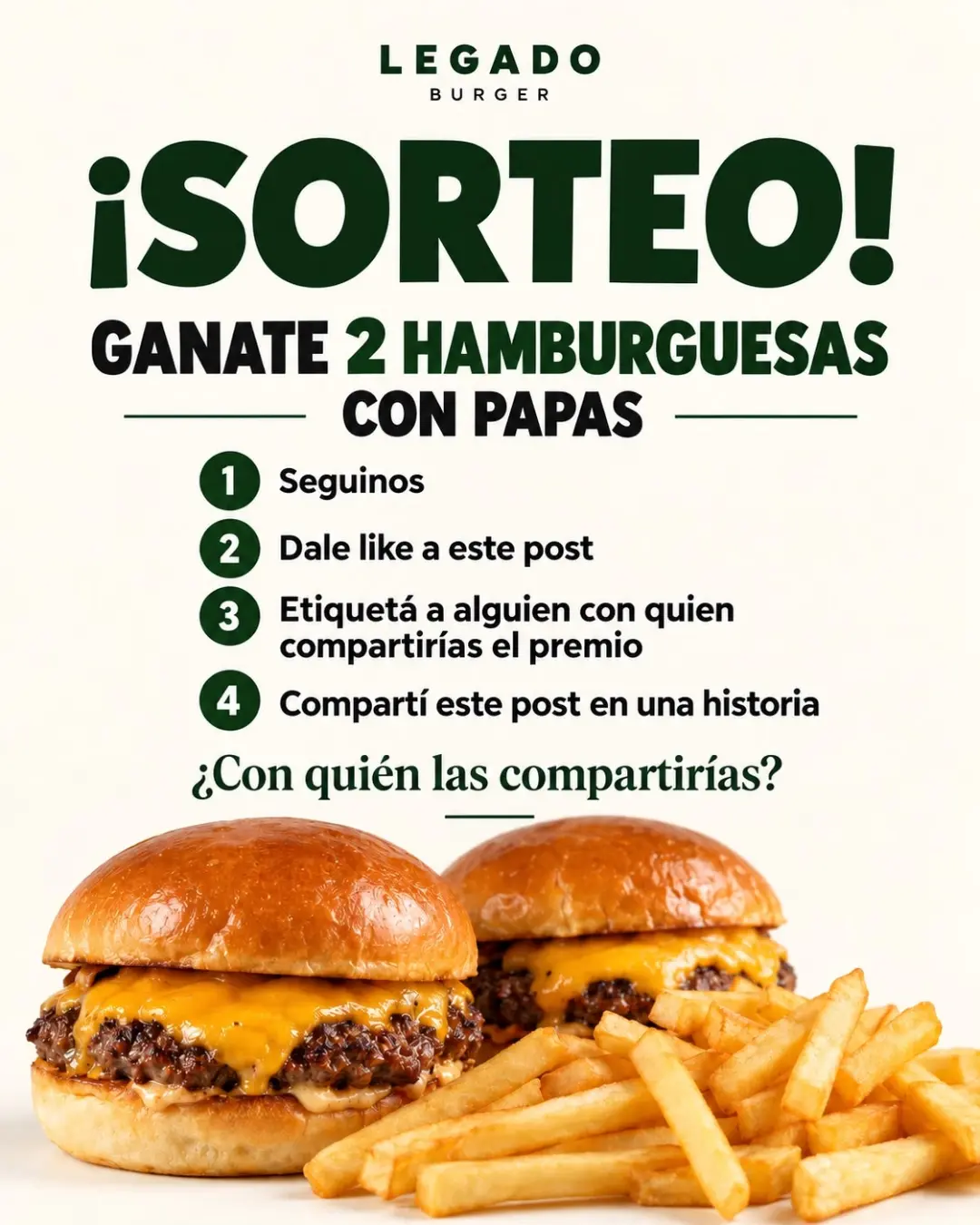 Imagen de 🍔🎉 ¡SORTEO EN LEGADO BURGER!

Ganate 2 hamburguesas c