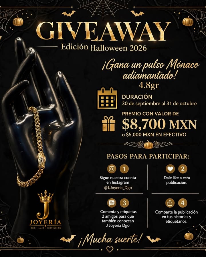 Imagen de GIVEAWAY EDICIÓN HALLOWEEN 2026
En J JOYERÍA DGO ¡Queremo