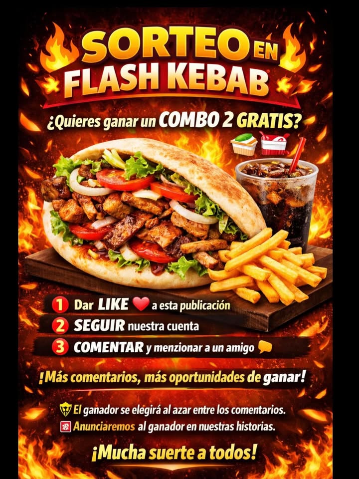 Imagen de 🔥 SORTEO EN FLASH KEBAB 🔥 

¿Quieres ganar un COMBO 2