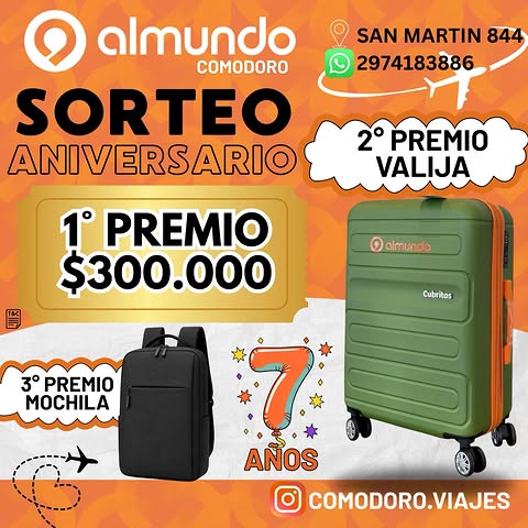Imagen de 🎉 ¡SORTEO ALMUNDO COMODORO RIVADAVIA! ✈️🎁

¡Cump