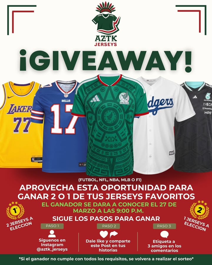 Imagen de 🎉🔥¡GIVEAWAY AZTK JERSEYS!🔥🎉

¿Te gustaría gan