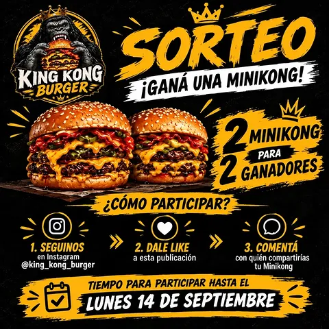 Imagen de 🔥👑 ¡SORTEO KING KONG BURGER! 👑🔥

¿Quién tiene