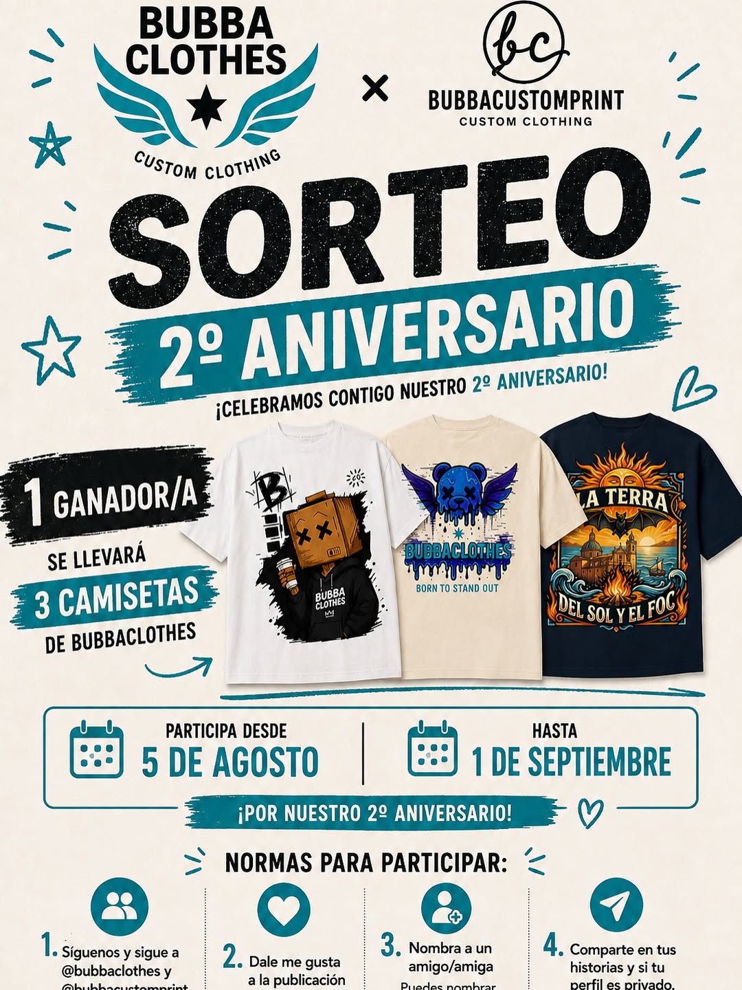 Imagen de 🎉 ¡SORTEO 2.º ANIVERSARIO DE BUBBACLOTHES! 🎉

¡Cele