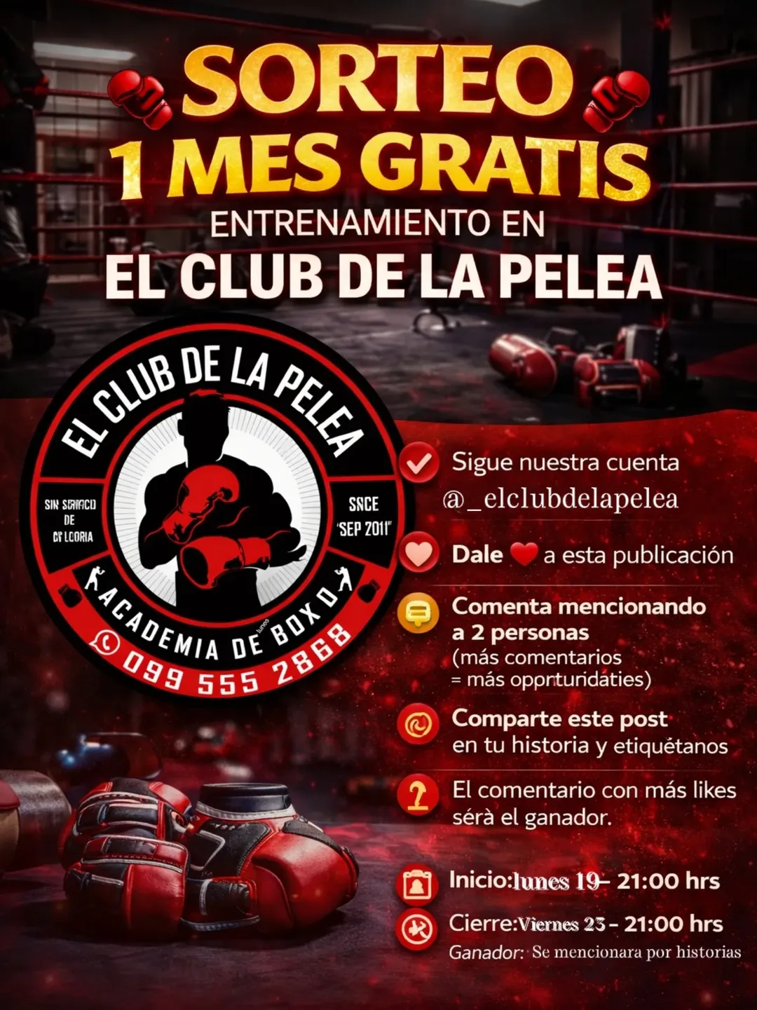 Imagen de Gánate 1 MES GRATIS de entrenamiento en el Club de la Pelea
