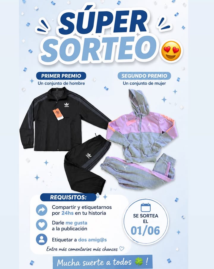 Imagen de SÚPER SORTEO 😍! 

Primer premio :un conjunto de hombre.
