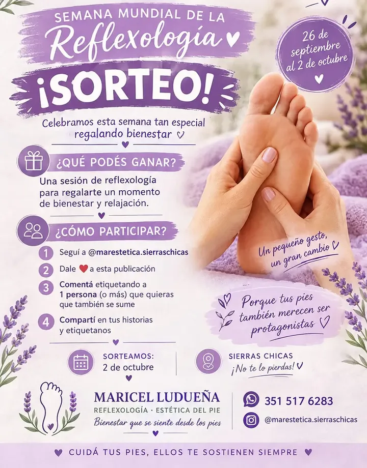 Imagen de 💜 SORTEO – SEMANA MUNDIAL DE LA REFLEXOLOGÍA 🦶✨
C