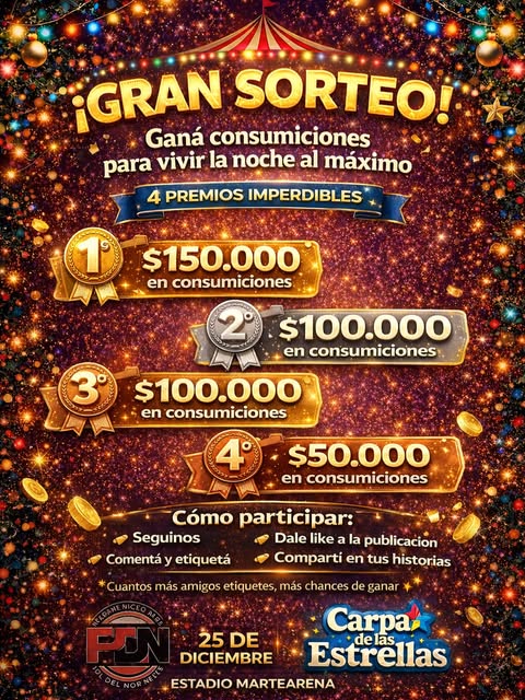 Imagen de ✨🎉 GRAN SORTEO — CARPA DE LAS ESTRELLAS 🎉✨

Este