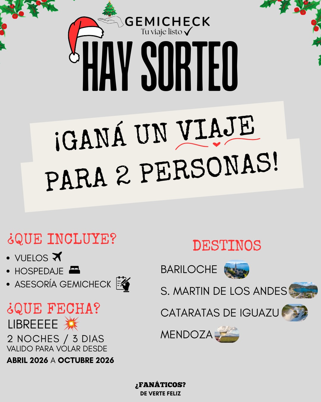 Imagen de 🎉 SORTEO DE FIN DE AÑO — GANATE UN VIAJE CON GEMICHECK