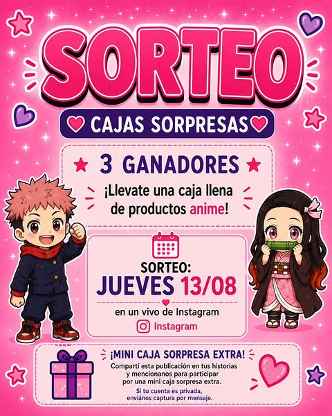 Imagen de 🎉✨ ¡SORTEO DE 3 CAJAS SORPRESA ANIME! ✨🎉
Aprovech