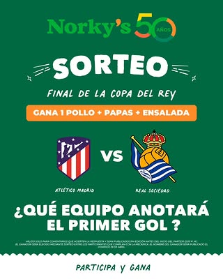 Imagen de 🎉 #SORTEO FINAL COPA DEL REY
¡Gánate un delicioso pollo