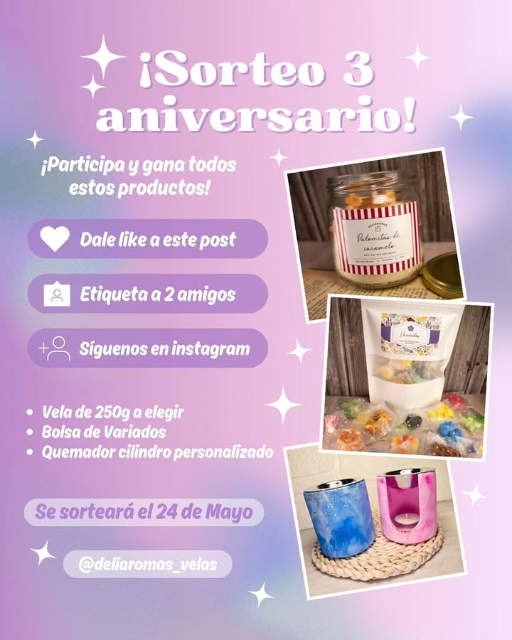 Imagen de ✨¡SORTEO 3 ANIVERSARIO!✨ 

🎉 ¡Deliaromas está de a